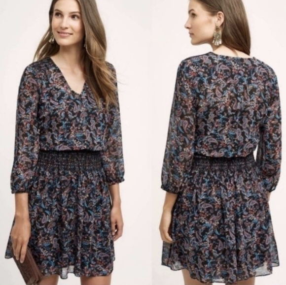 Anthropologie Vanessa Virginia Smocked Waist Long sleeves Sheer Boho Sun dress - Picture 15 of 15